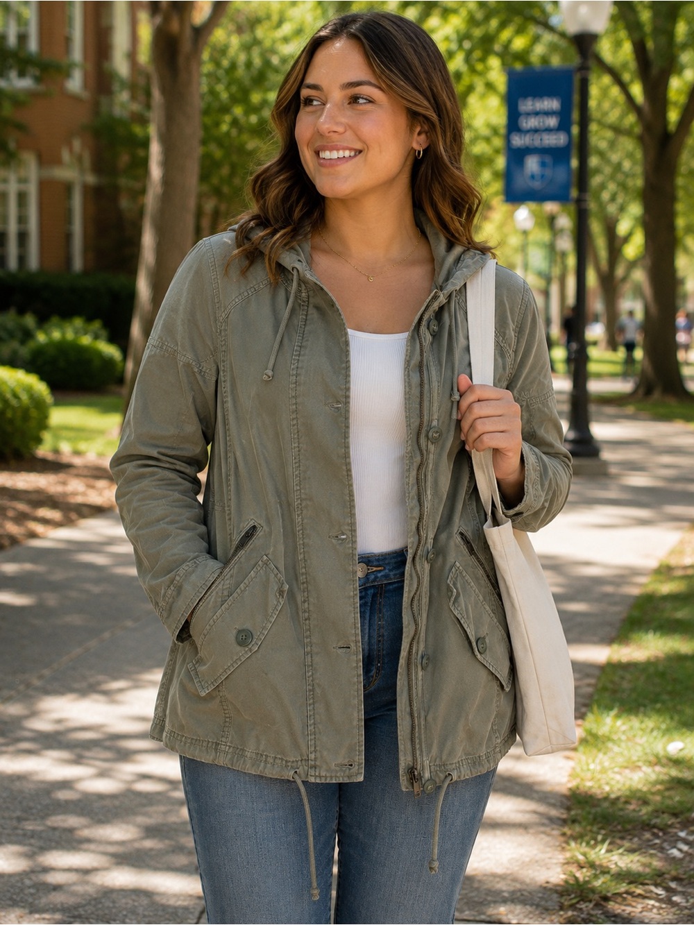 American Eagle Outfitters Light Olive Utility Hooded Jacket